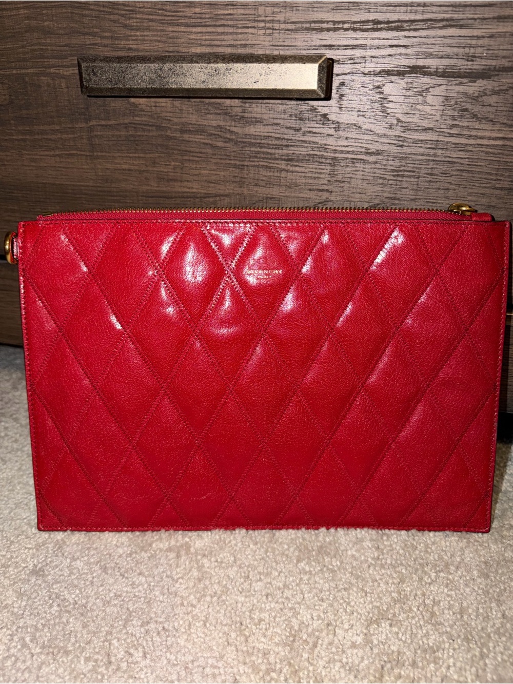 Givenchy Red Quilted Leather Zip Clutch